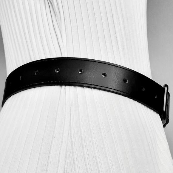 Guatemala Unisex Black Man-Made Leather Belt Large Waist Punch Holes Throughout - Picture 5 of 12